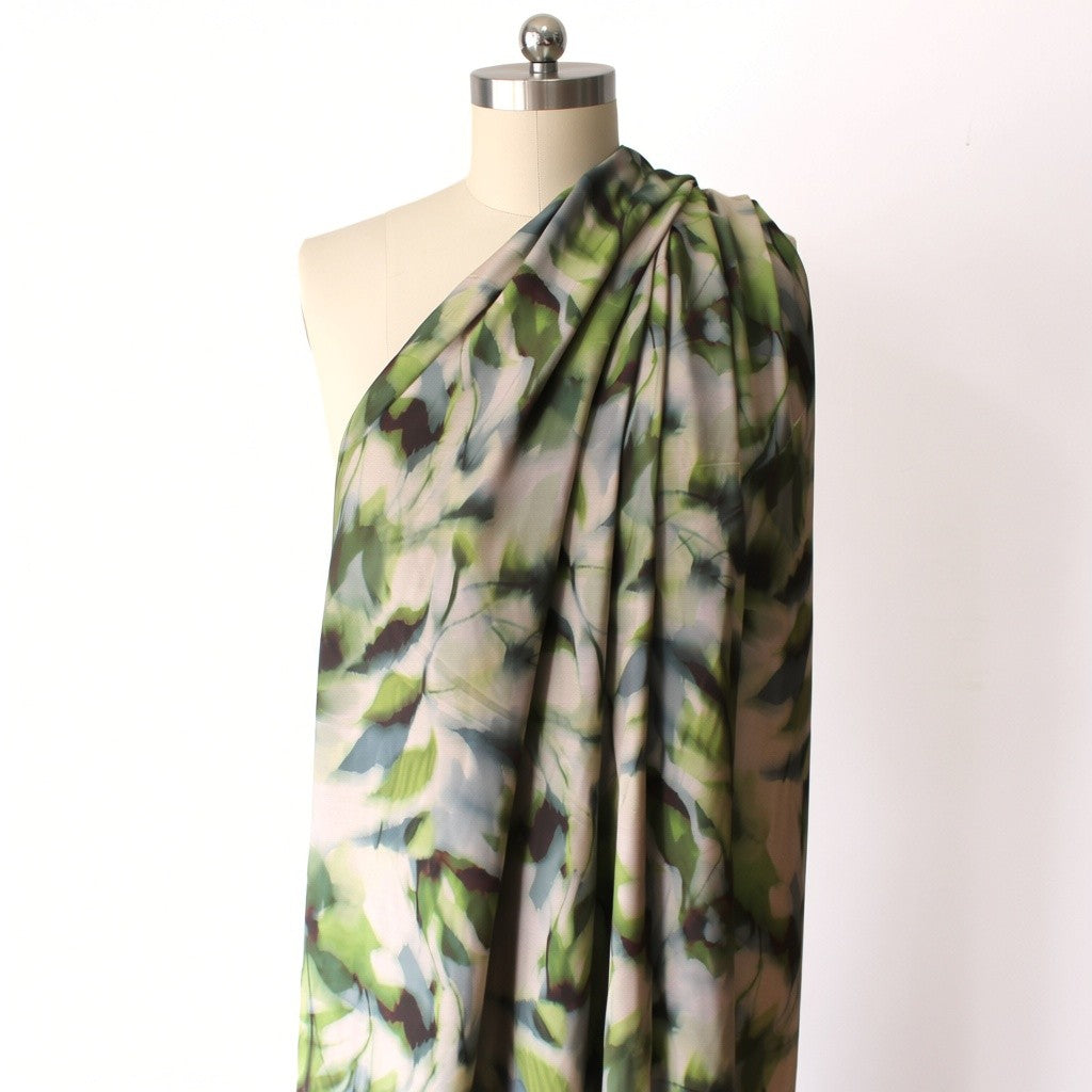 'reflection of leaves' printed viscose woven - green/brown