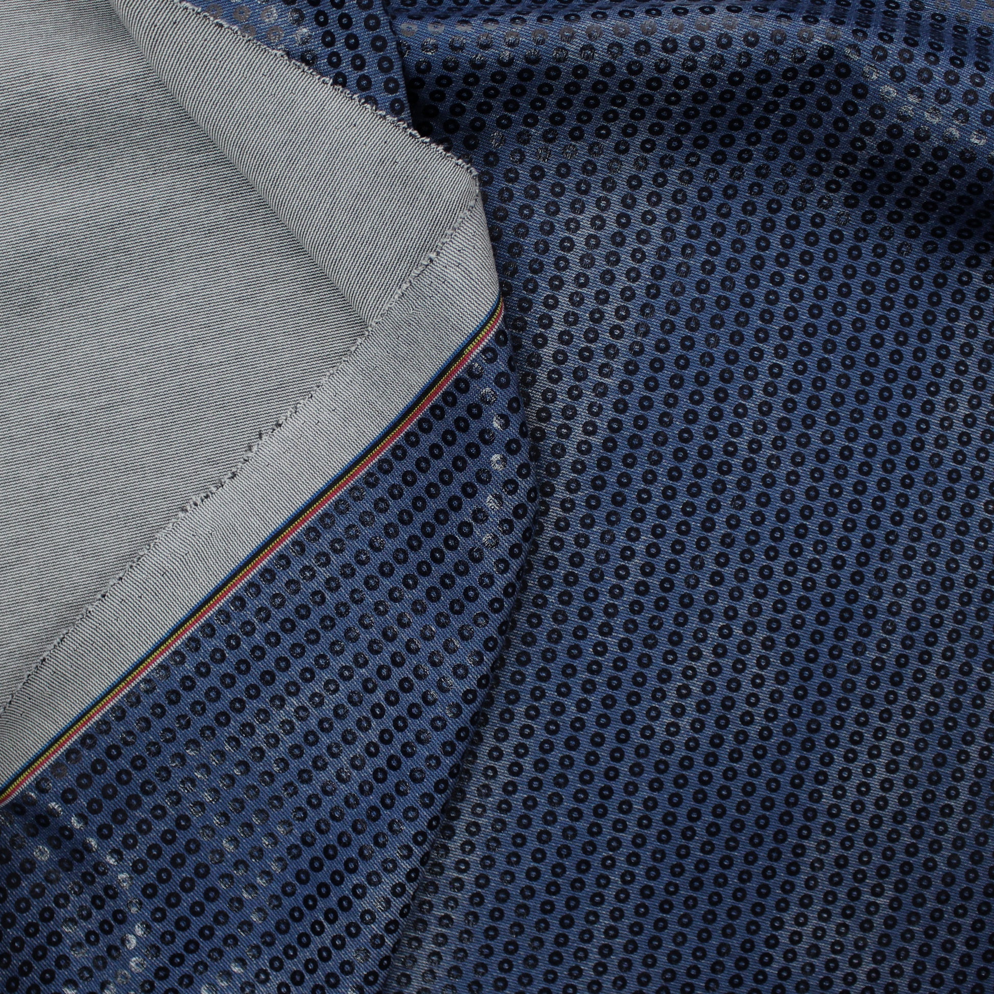 'roma sequin' printed ponte doubleknit, Oeko-Tex Cert. - denim blue