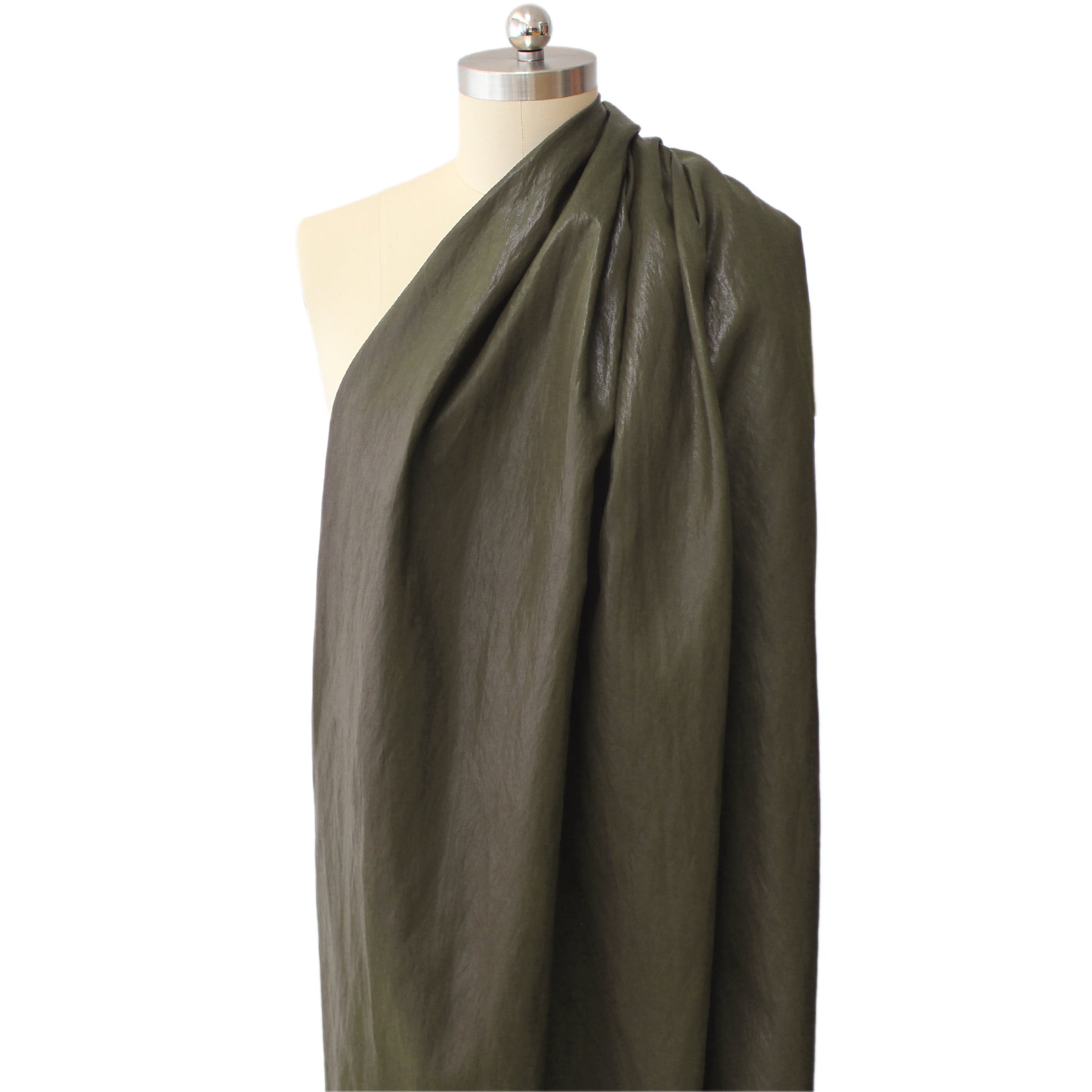 'super washed' viscose blend backed faux leather - olive green
