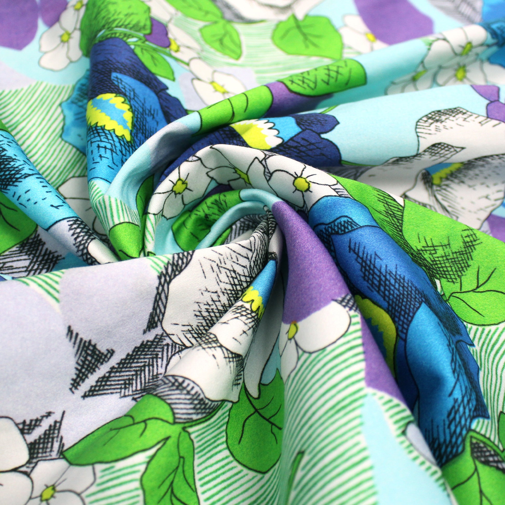 Italian 'garden journal' stretch cotton sateen