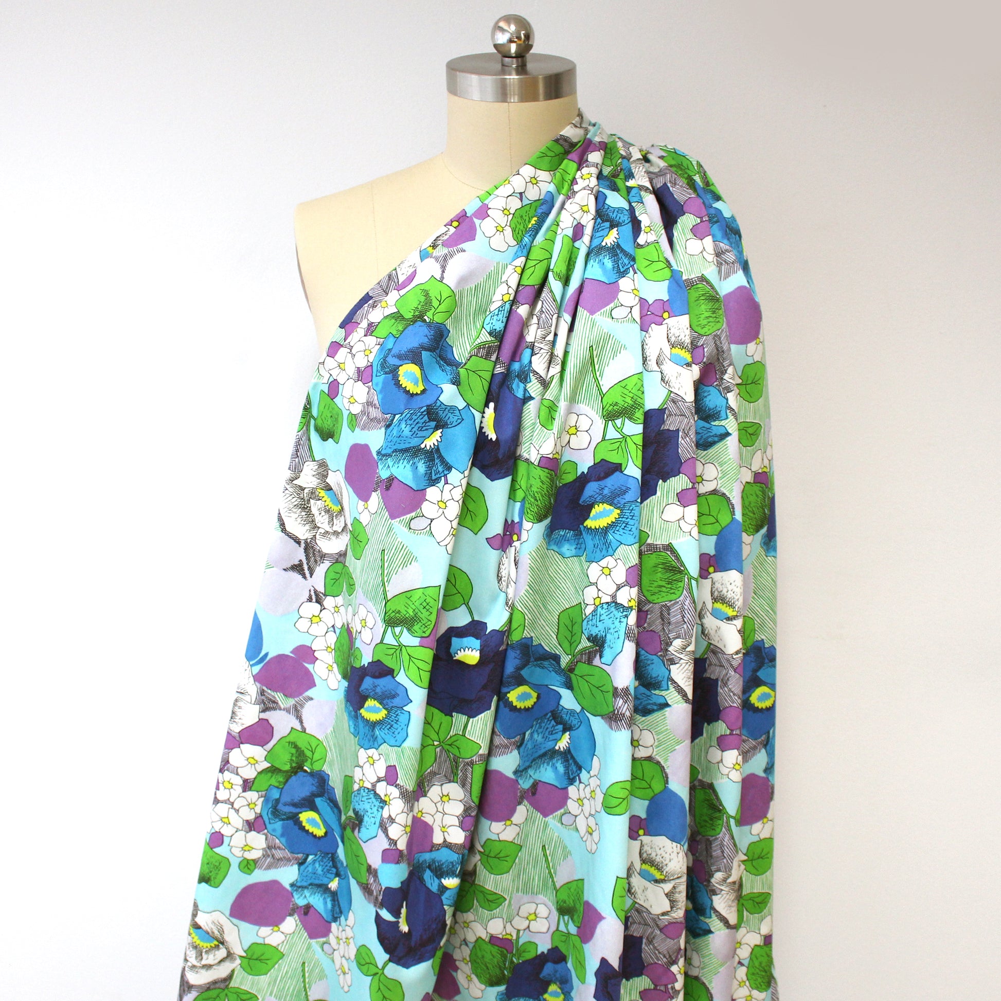 Italian 'garden journal' stretch cotton sateen