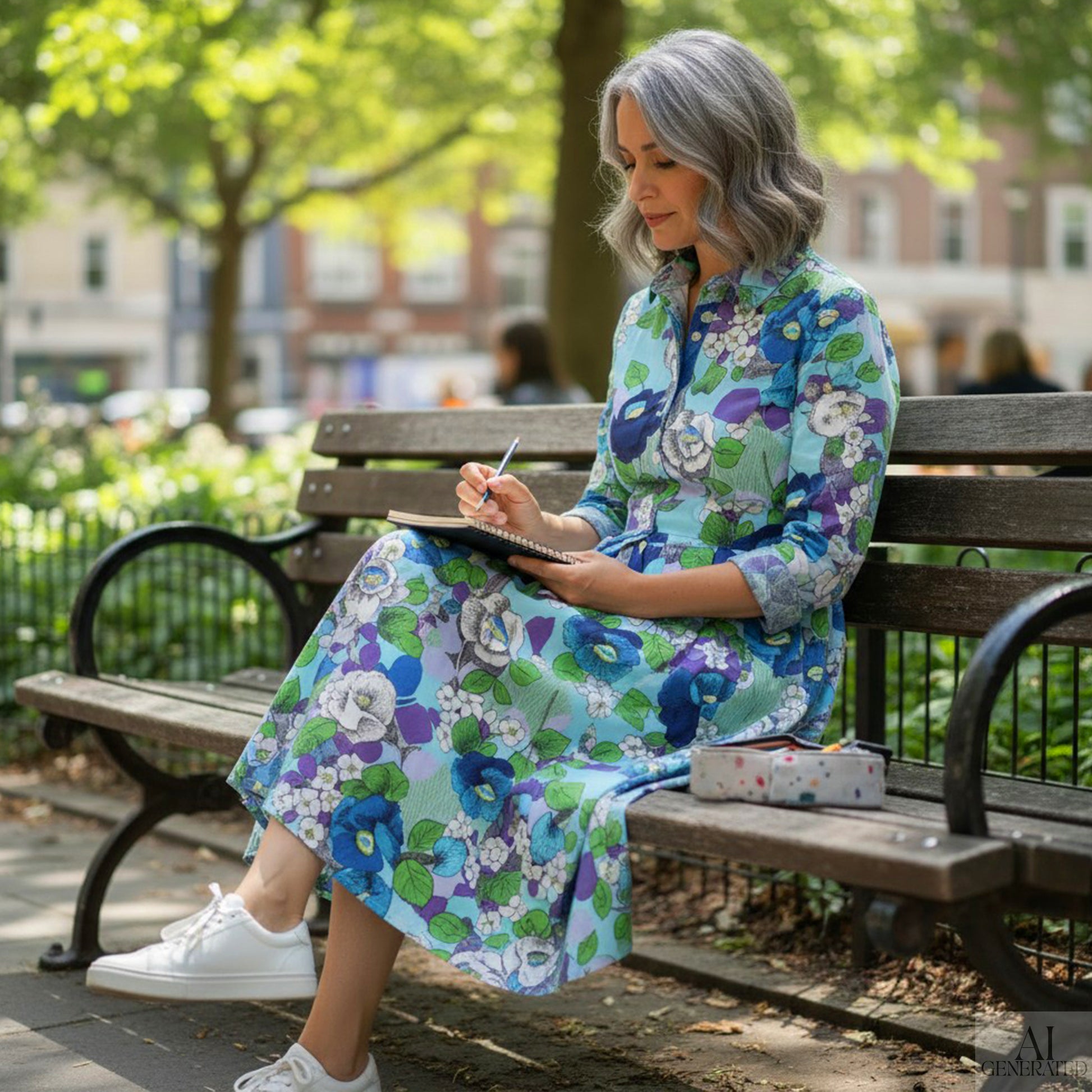 Italian 'garden journal' stretch cotton sateen