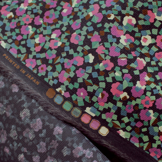 Japanese 'babywale' graphic floral cotton corduroy - pink/sage