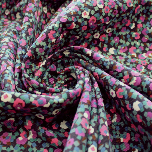 Japanese 'babywale' graphic floral cotton corduroy - pink/sage