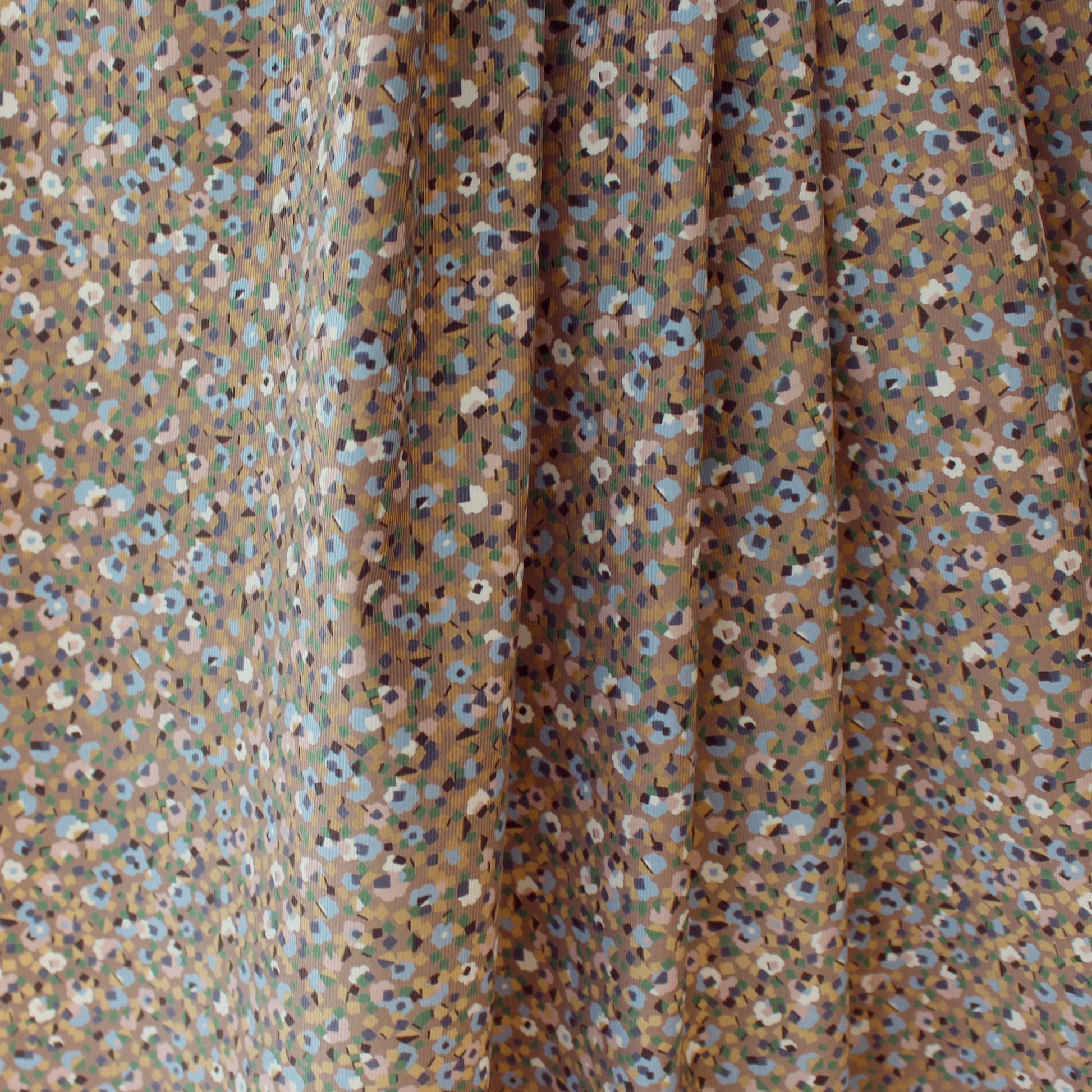 Japanese 'babywale' graphic floral cotton corduroy - mocha/blue