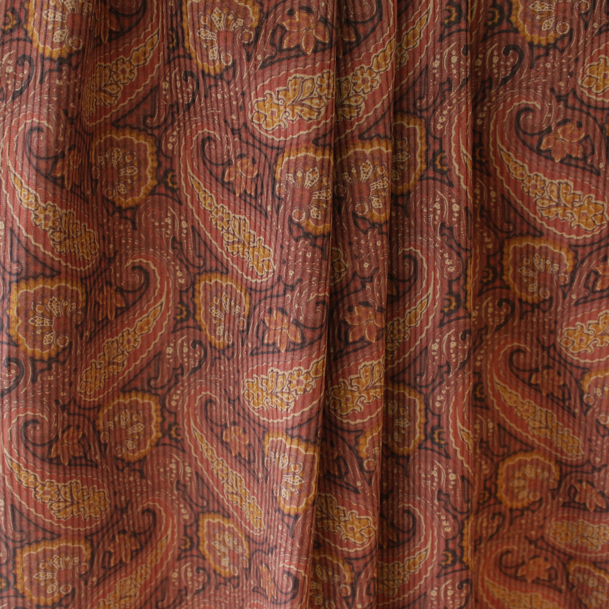 Japanese 'wide wale' paisley stretch cotton corduroy - mulled wine