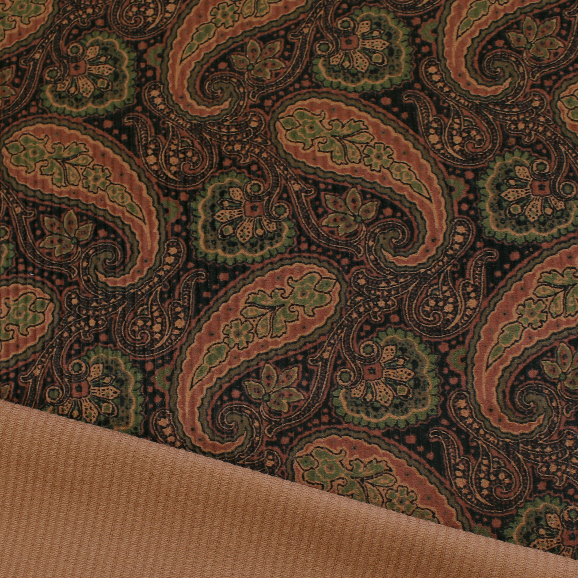 Japanese 'wide wale' paisley stretch cotton corduroy - espresso