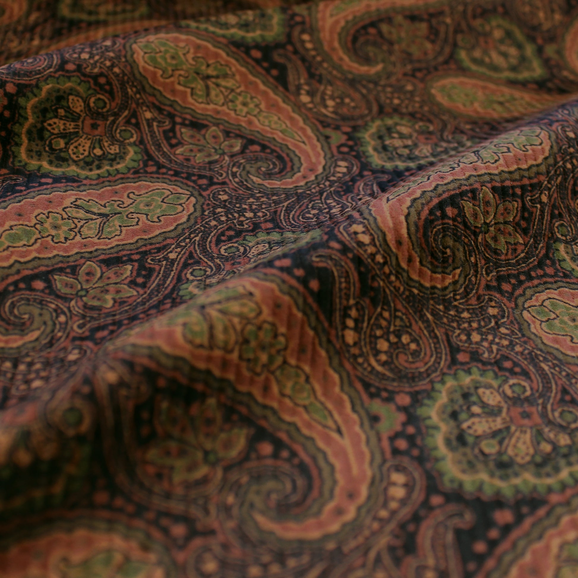 Japanese 'wide wale' paisley stretch cotton corduroy - espresso