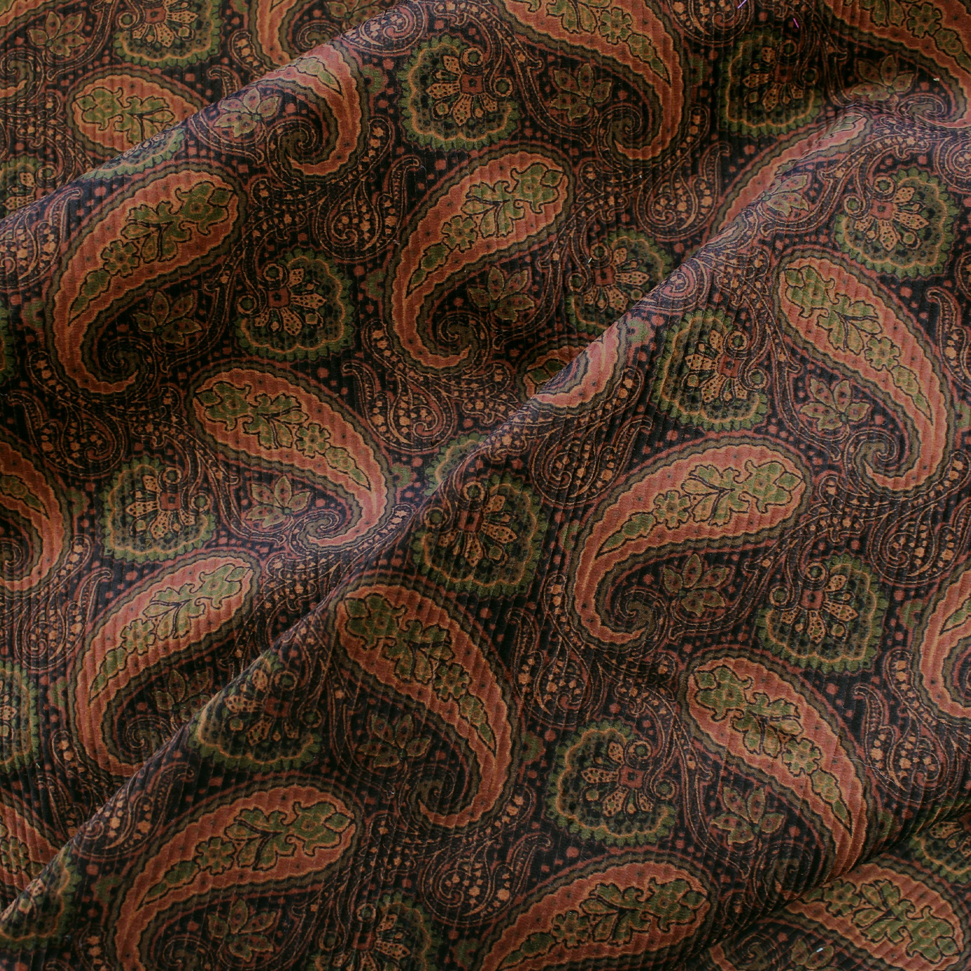 Japanese 'wide wale' paisley stretch cotton corduroy - espresso