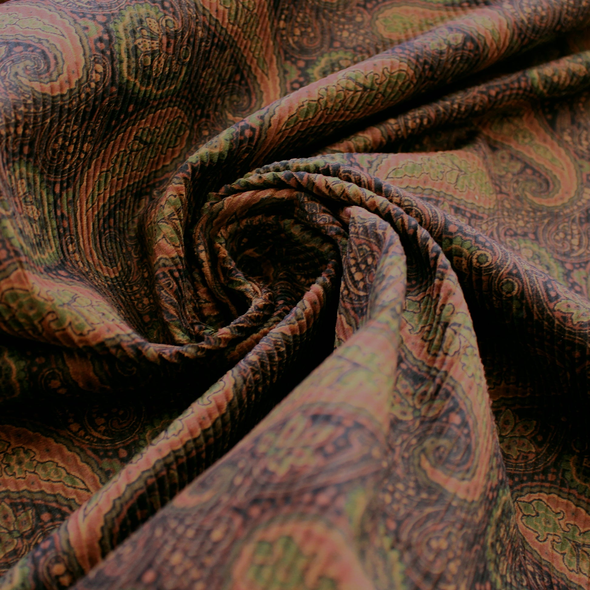 Japanese 'wide wale' paisley stretch cotton corduroy - espresso