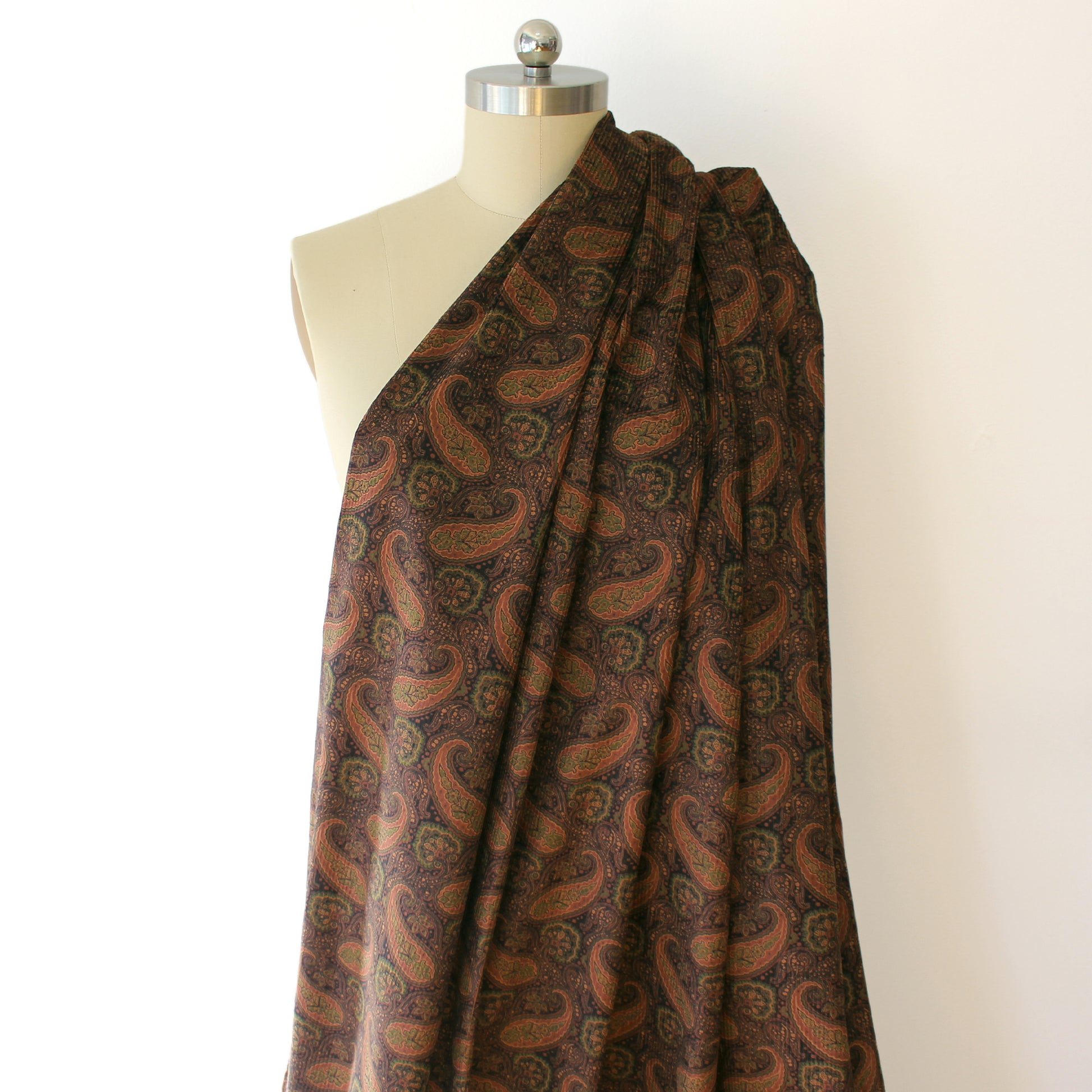 Japanese 'wide wale' paisley stretch cotton corduroy - espresso