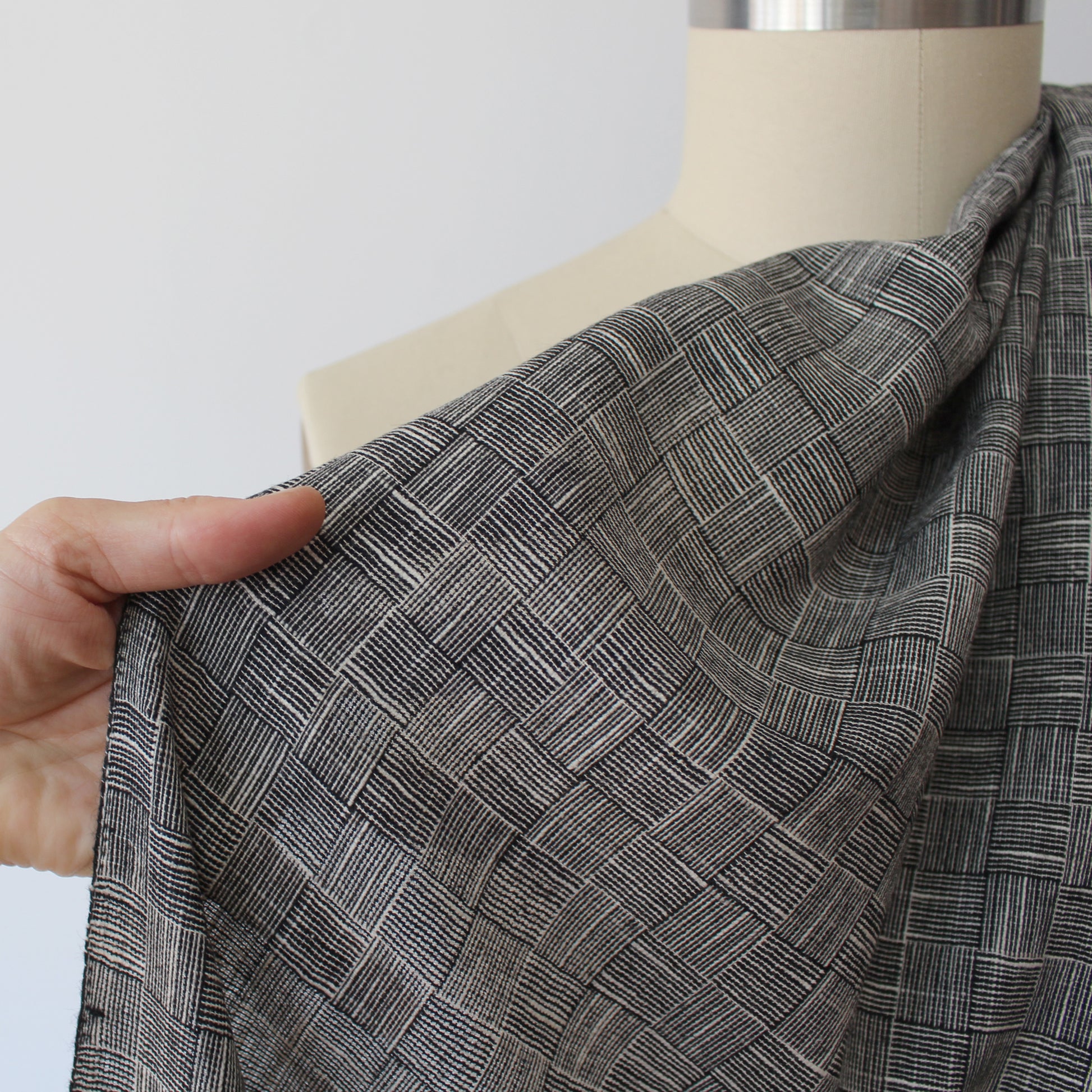 Italian 'line block' wool/cotton basketweave, Oeko-Tex cert.