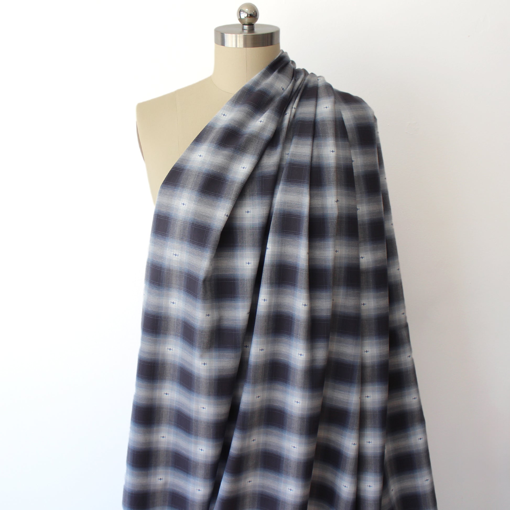 Italian 'Douglas' plaid fil coupé cotton twill, Oeko-Tex cert.