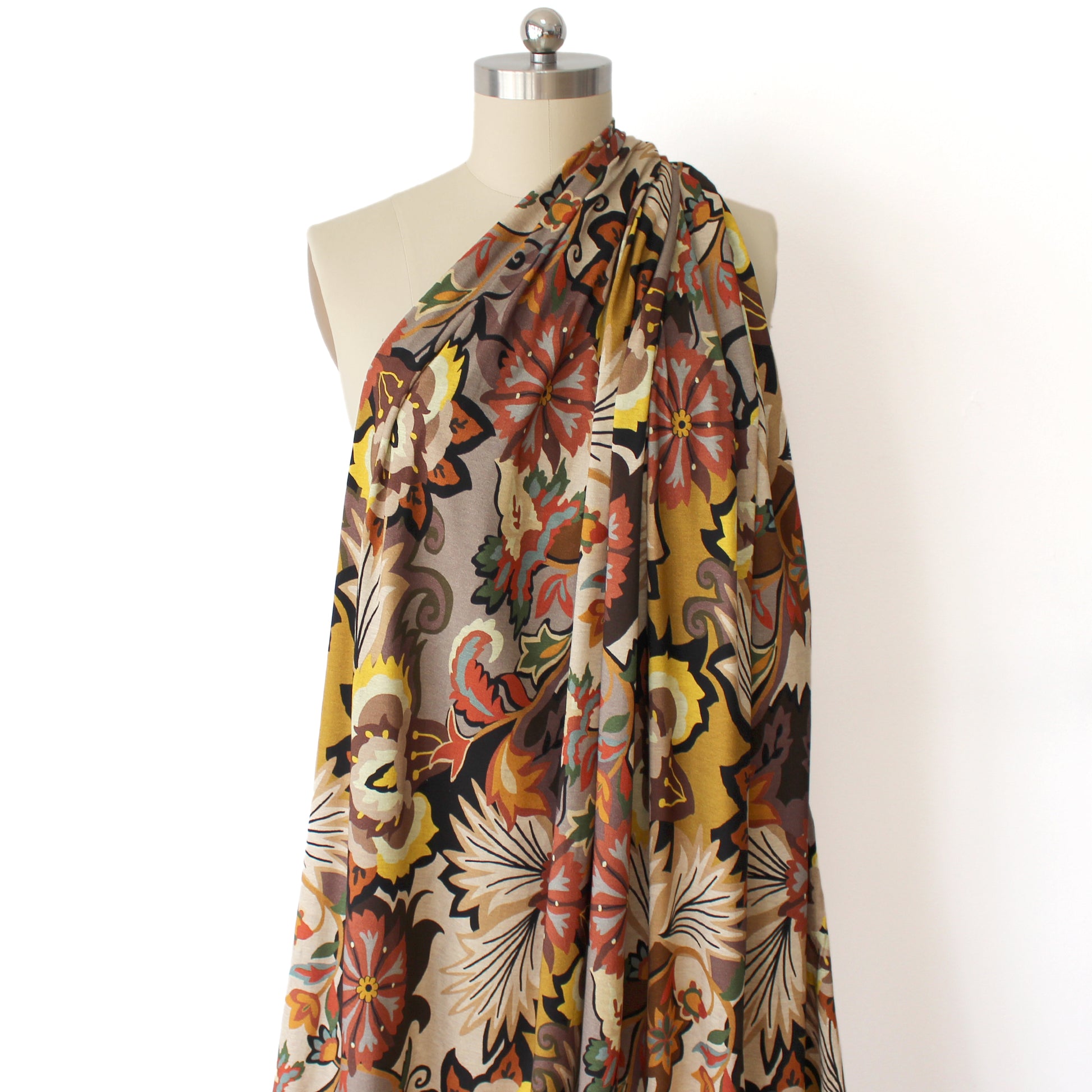 Italian 'floral mood' viscose knit - terracotta