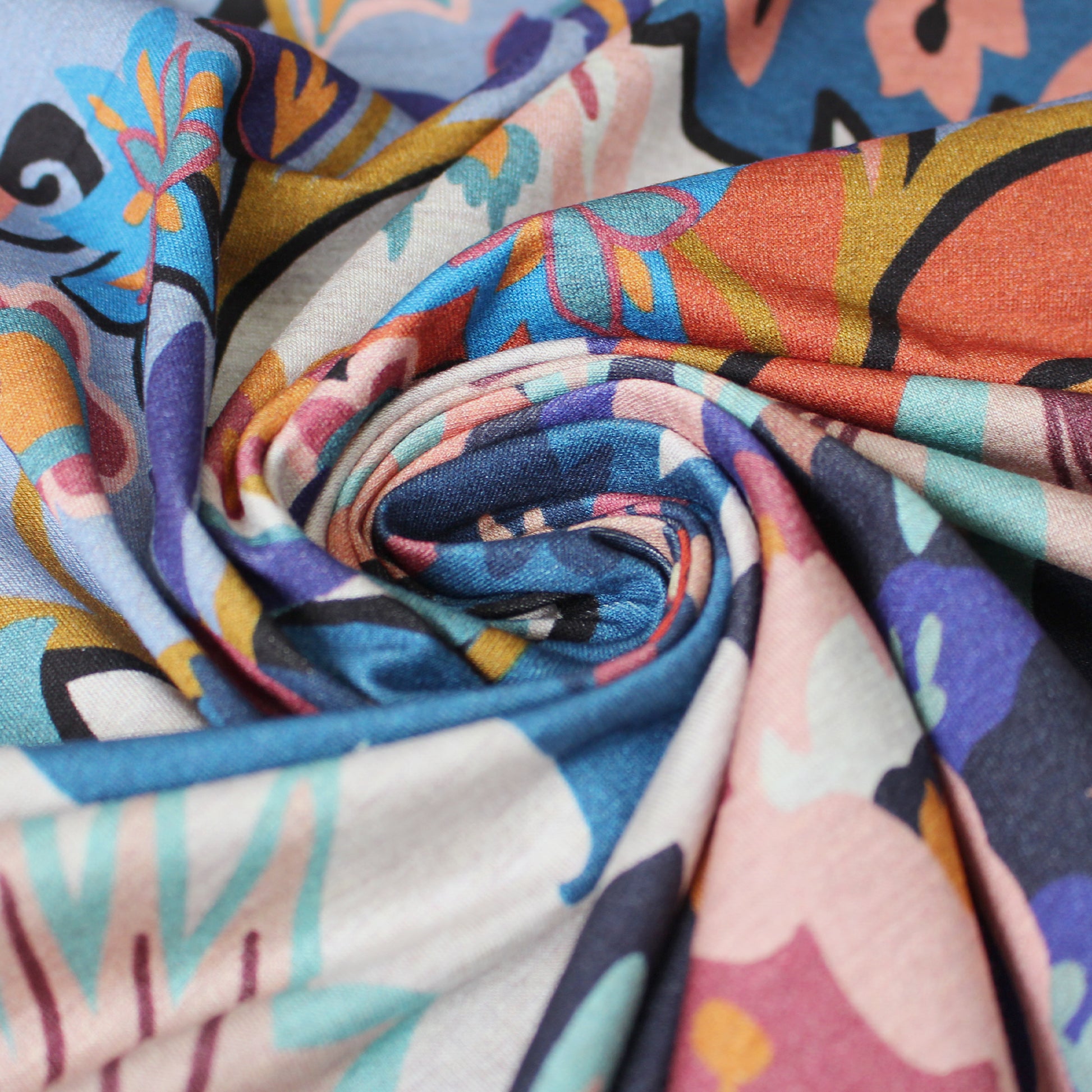 Italian 'floral mood' viscose knit - blue