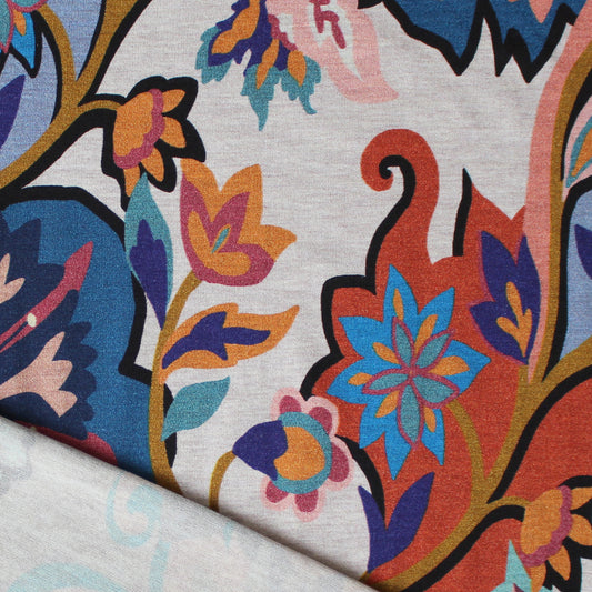 Italian 'floral mood' viscose knit - blue