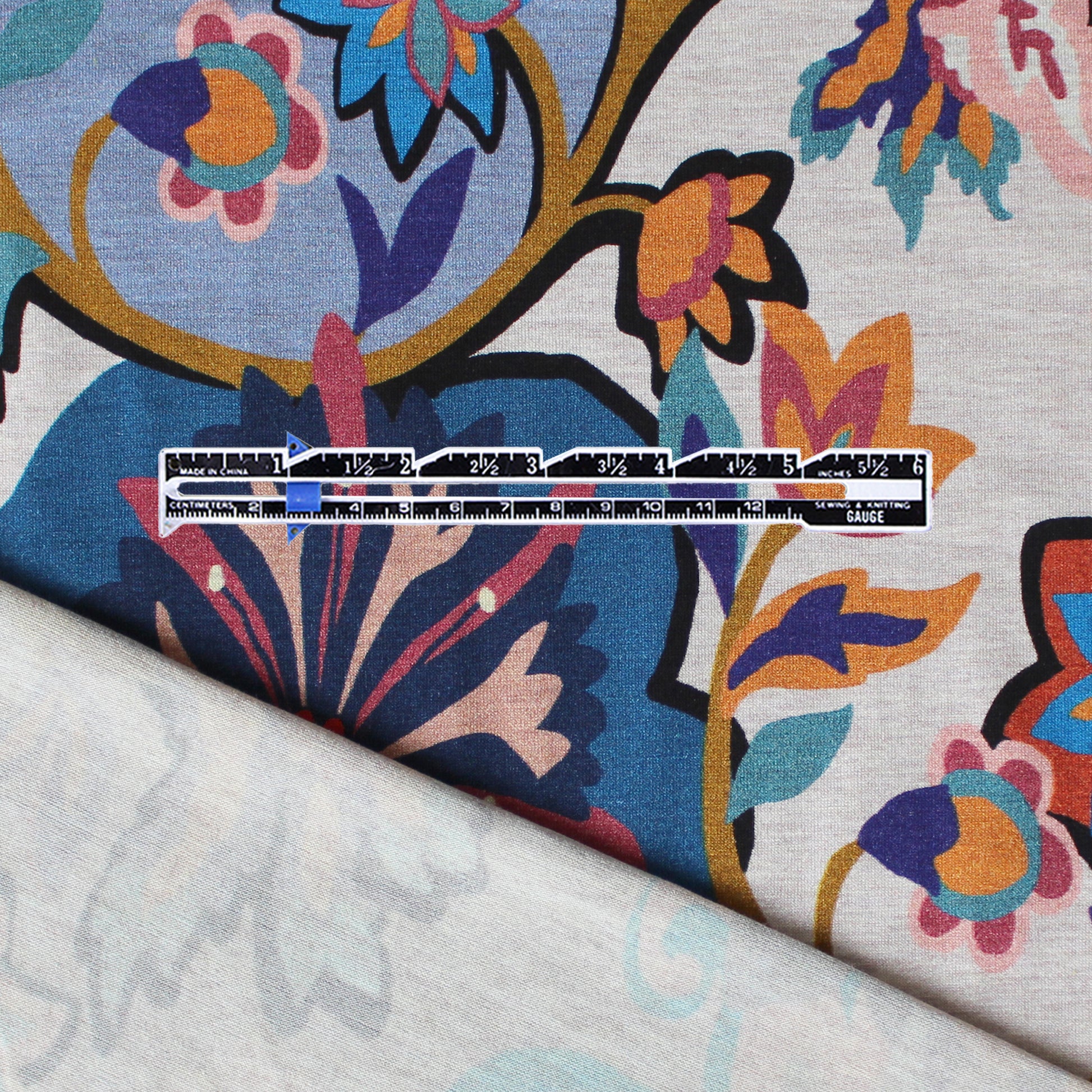 Italian 'floral mood' viscose knit - blue