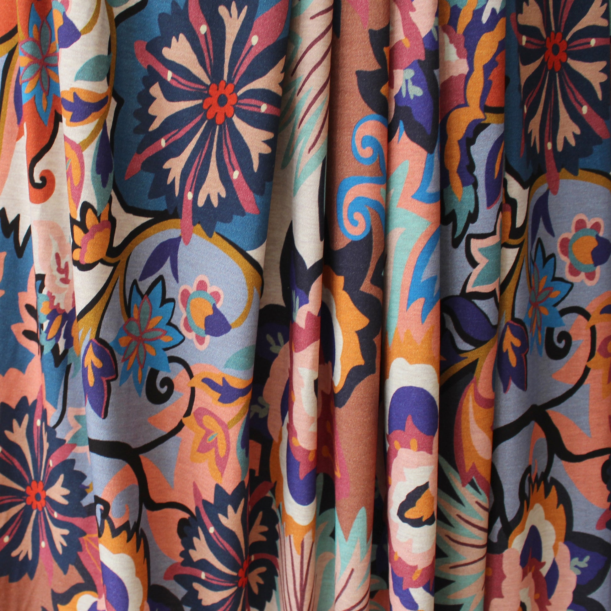 Italian 'floral mood' viscose knit - blue