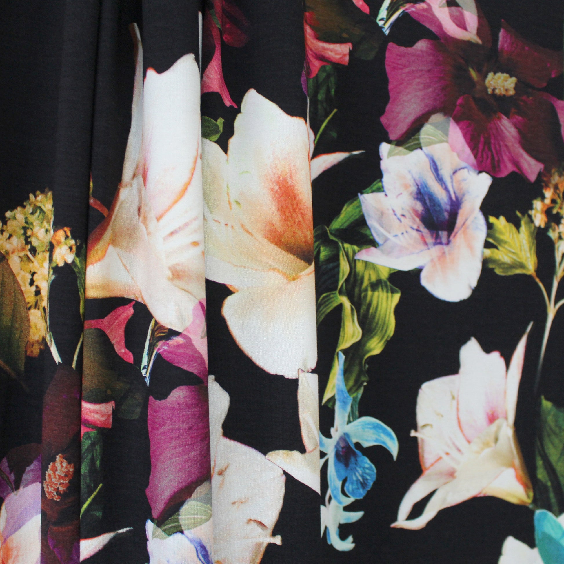 Italian 'floral spotlight' viscose knit