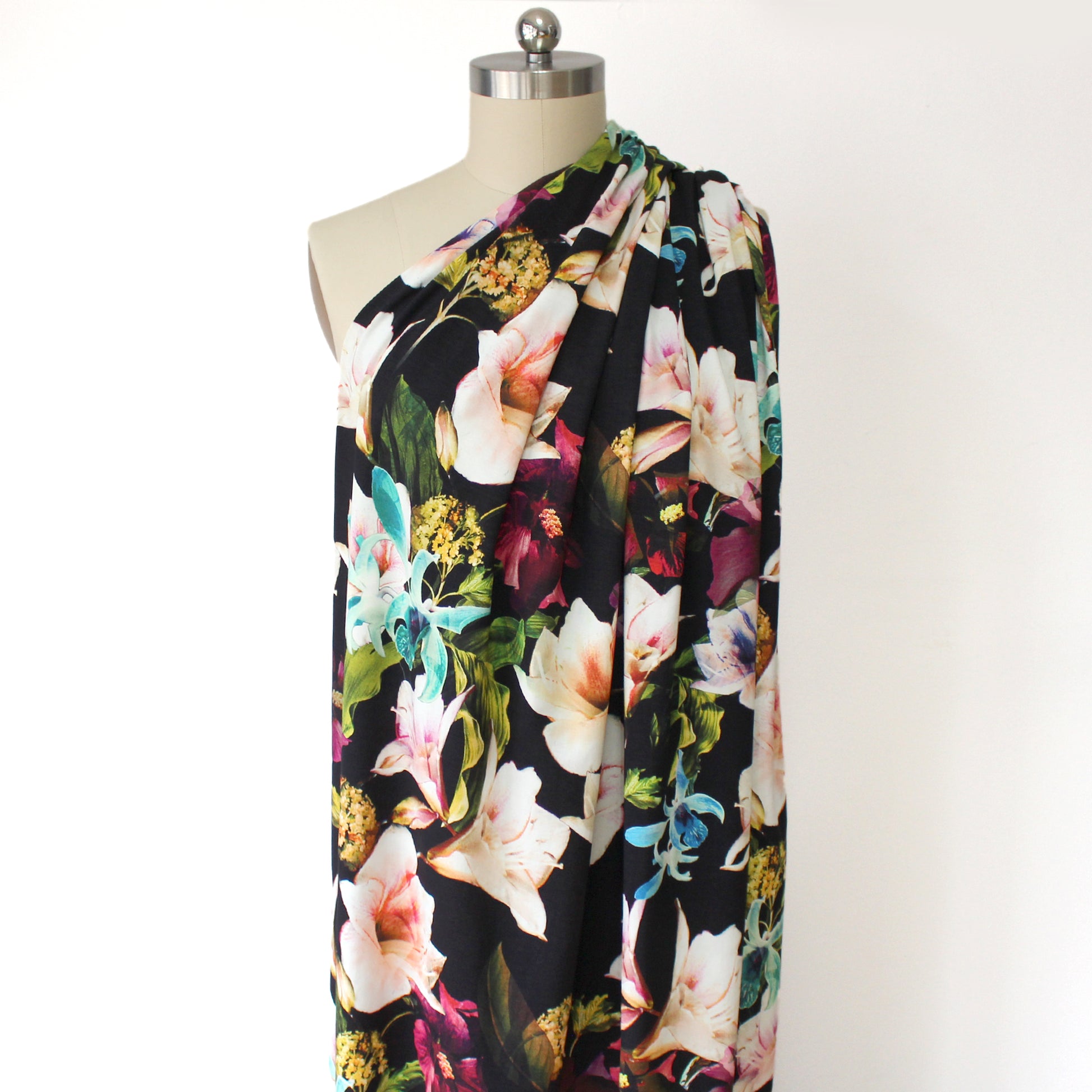 Italian 'floral spotlight' viscose knit