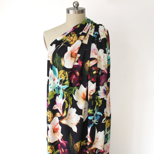 Italian 'floral spotlight' viscose knit