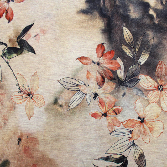 viscose knit jersey "florals on sepia"