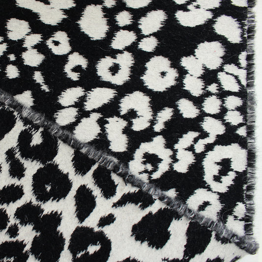 mohair blend woven coating, animal print - black/white