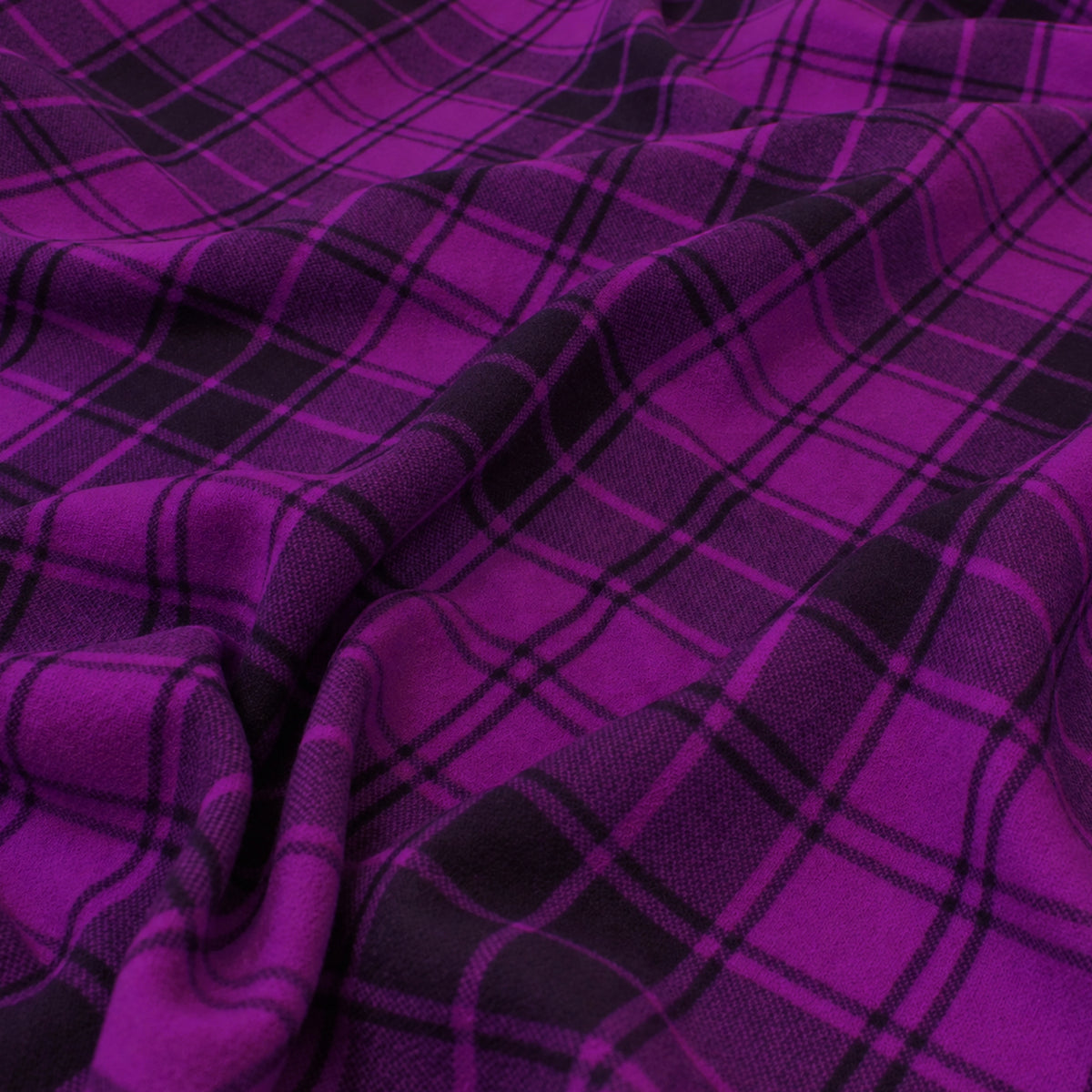 coating, wool blend doubleface tartan plaid - violet / black