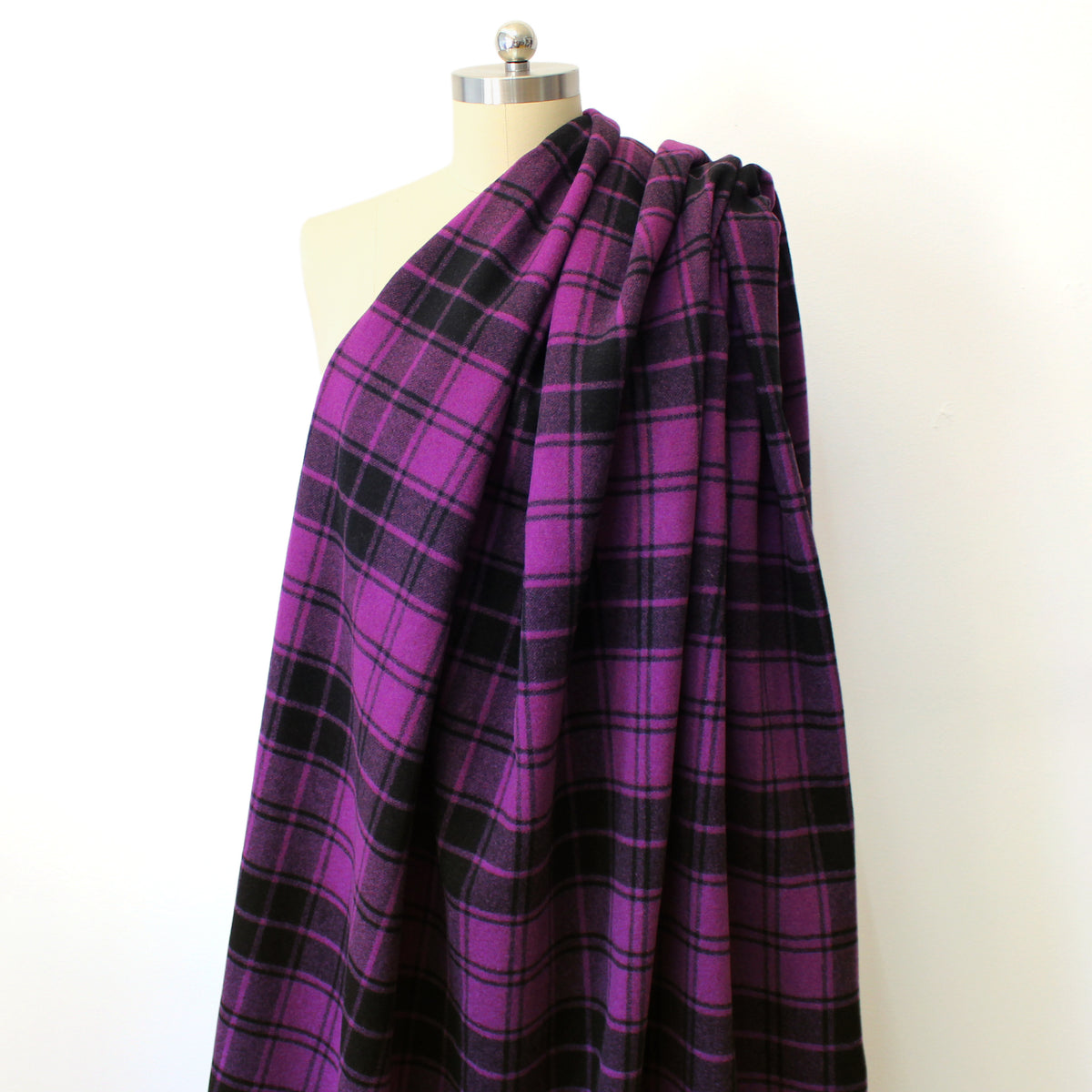 coating, wool blend doubleface tartan plaid - violet / black