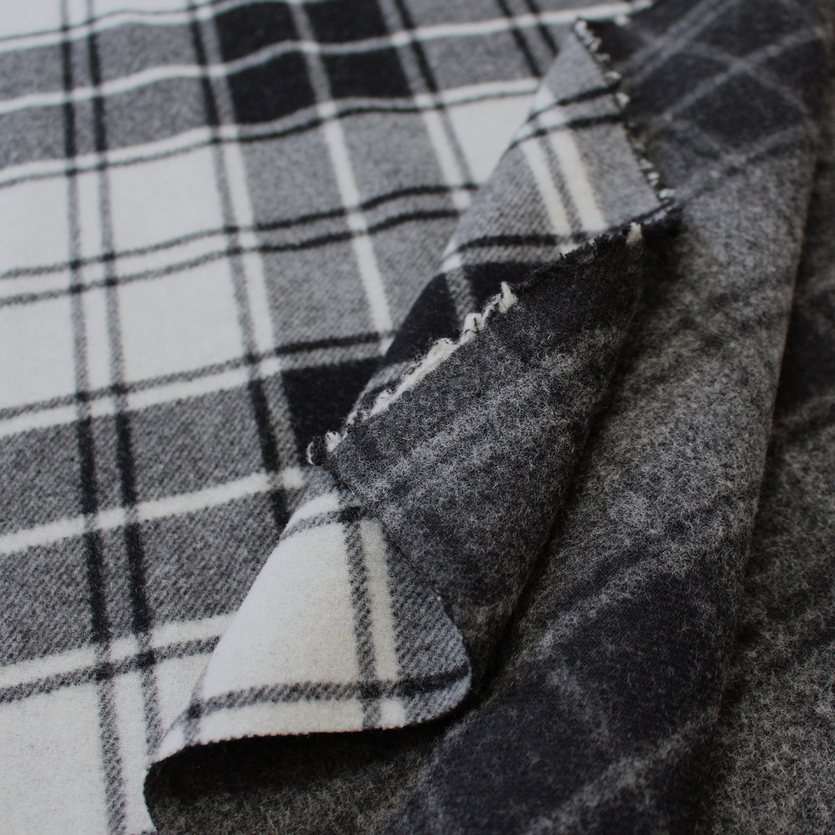 coating, wool blend doubleface tartan plaid - cloud gray / black