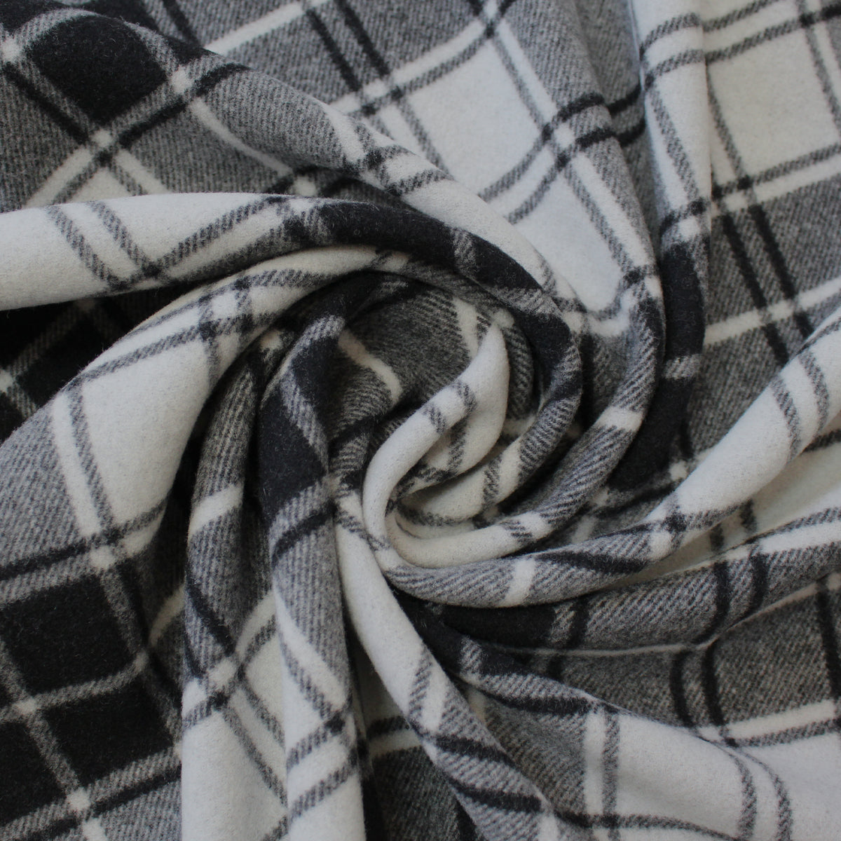 coating, wool blend doubleface tartan plaid - cloud gray / black