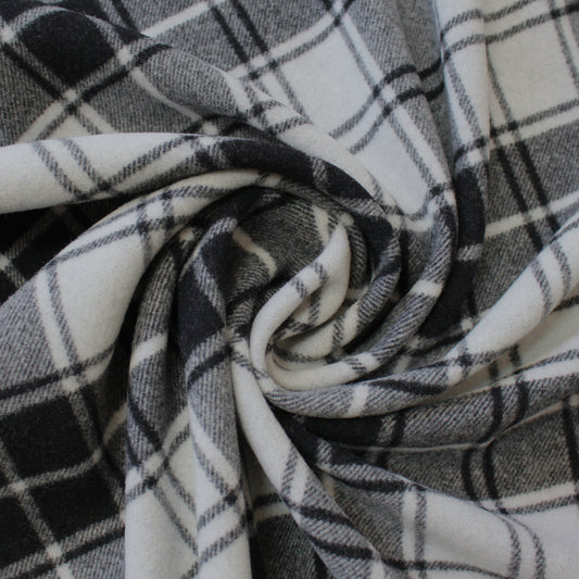 coating, wool blend doubleface tartan plaid - cloud gray / black