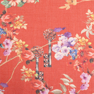 denim, wool mid-weight stretch "cross keys" printed panel