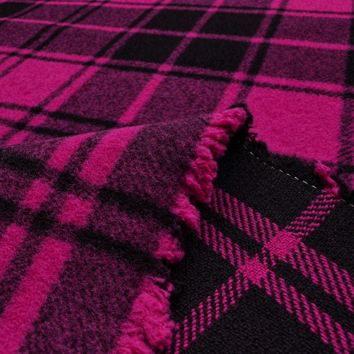 coating, wool/cotton brushed twill tartan plaid - orchid / black
