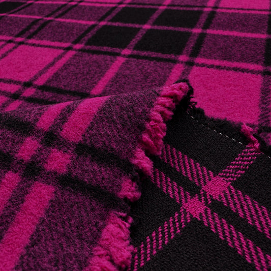 coating, wool/cotton brushed twill tartan plaid - orchid / black
