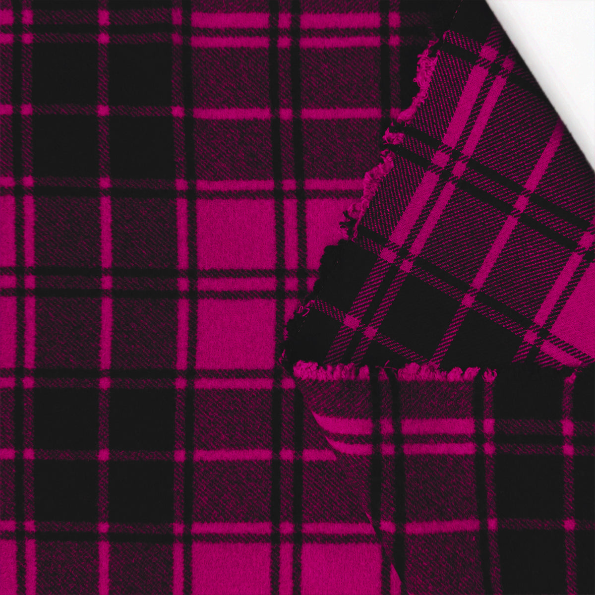 coating, wool/cotton brushed twill tartan plaid - orchid / black
