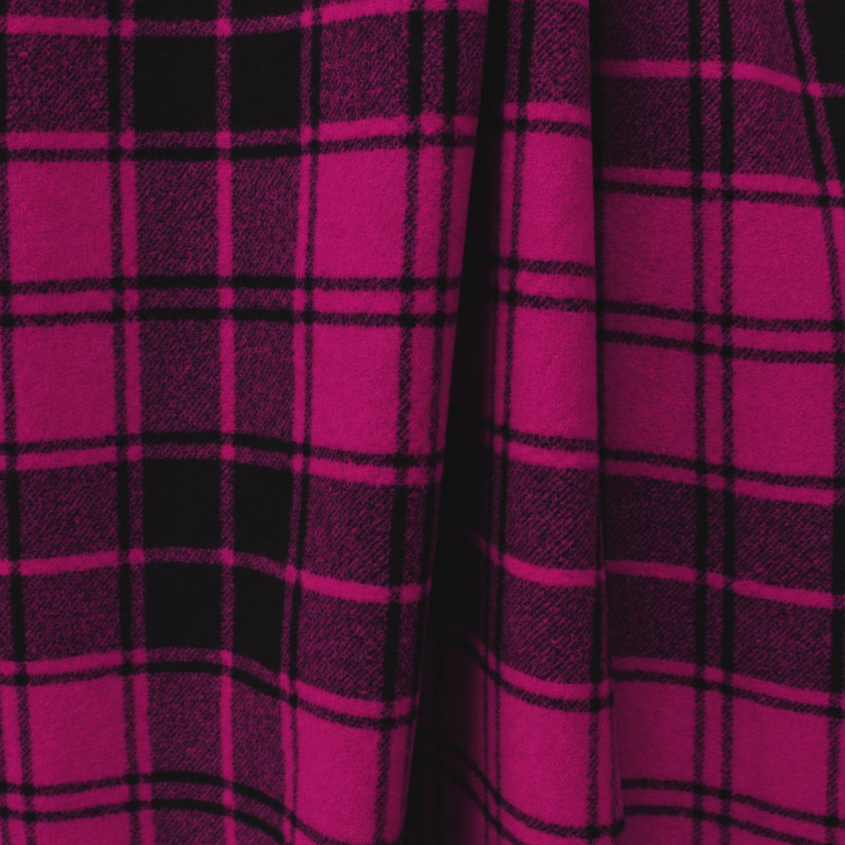 coating, wool/cotton brushed twill tartan plaid - orchid / black