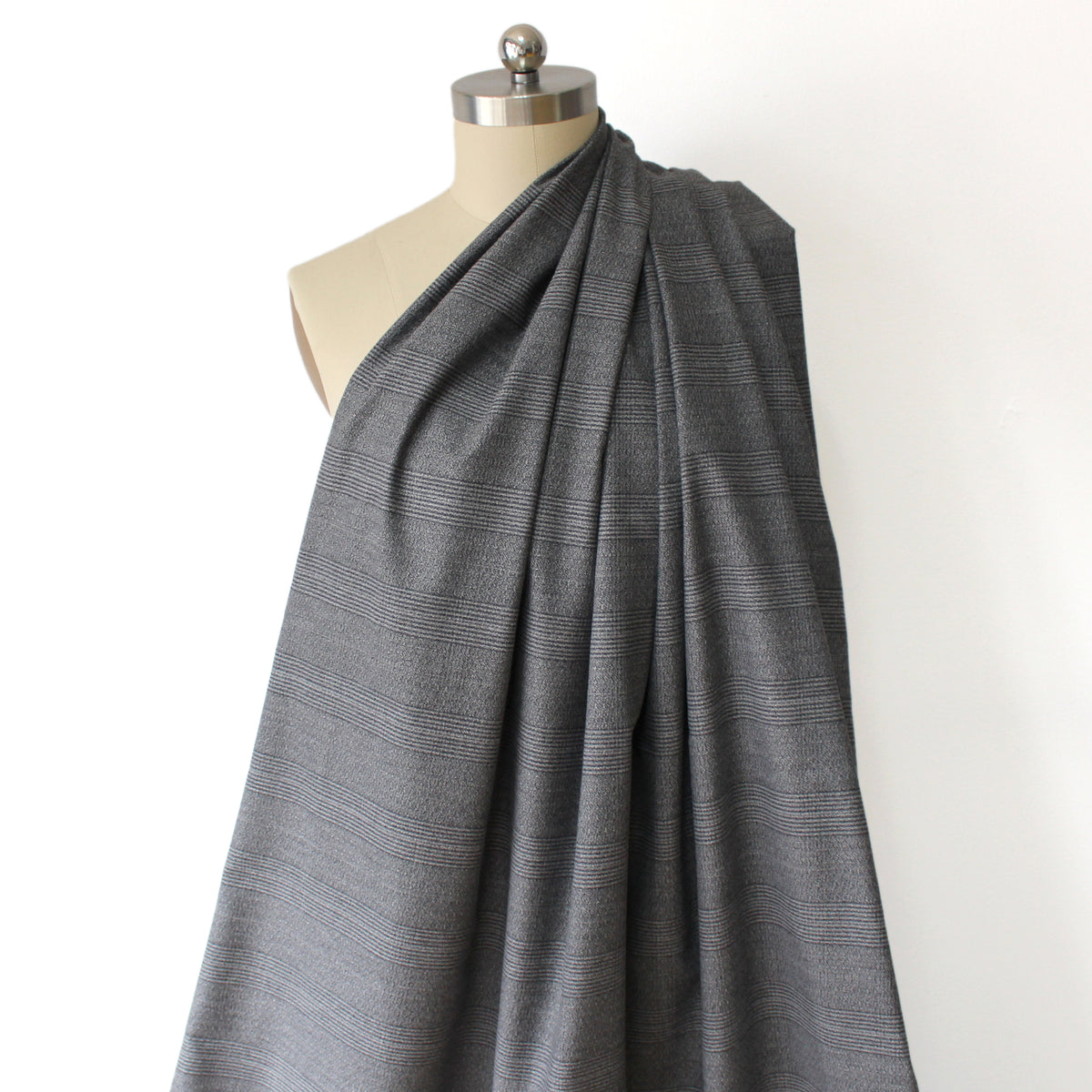 suiting, cotton crepe stretch - tonal gray Glen plaid