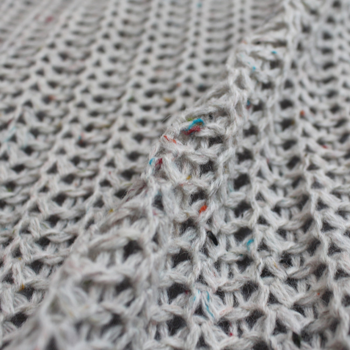 sweater knit, chunky rib open stitch wool blend - cloud gray/rainbow speckle