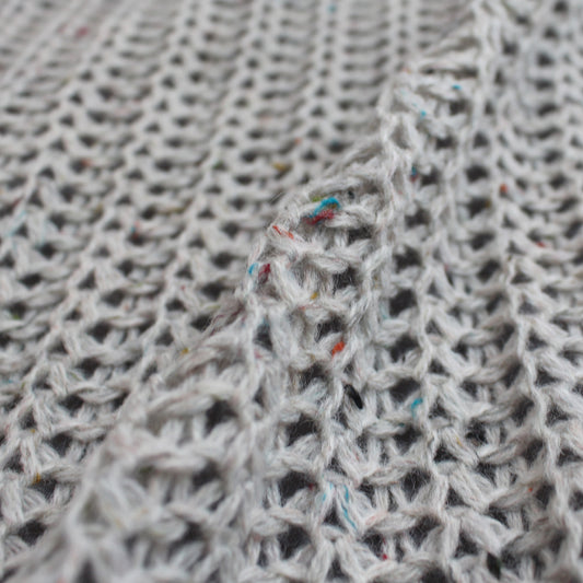 sweater knit, chunky rib open stitch wool blend - cloud gray/rainbow speckle