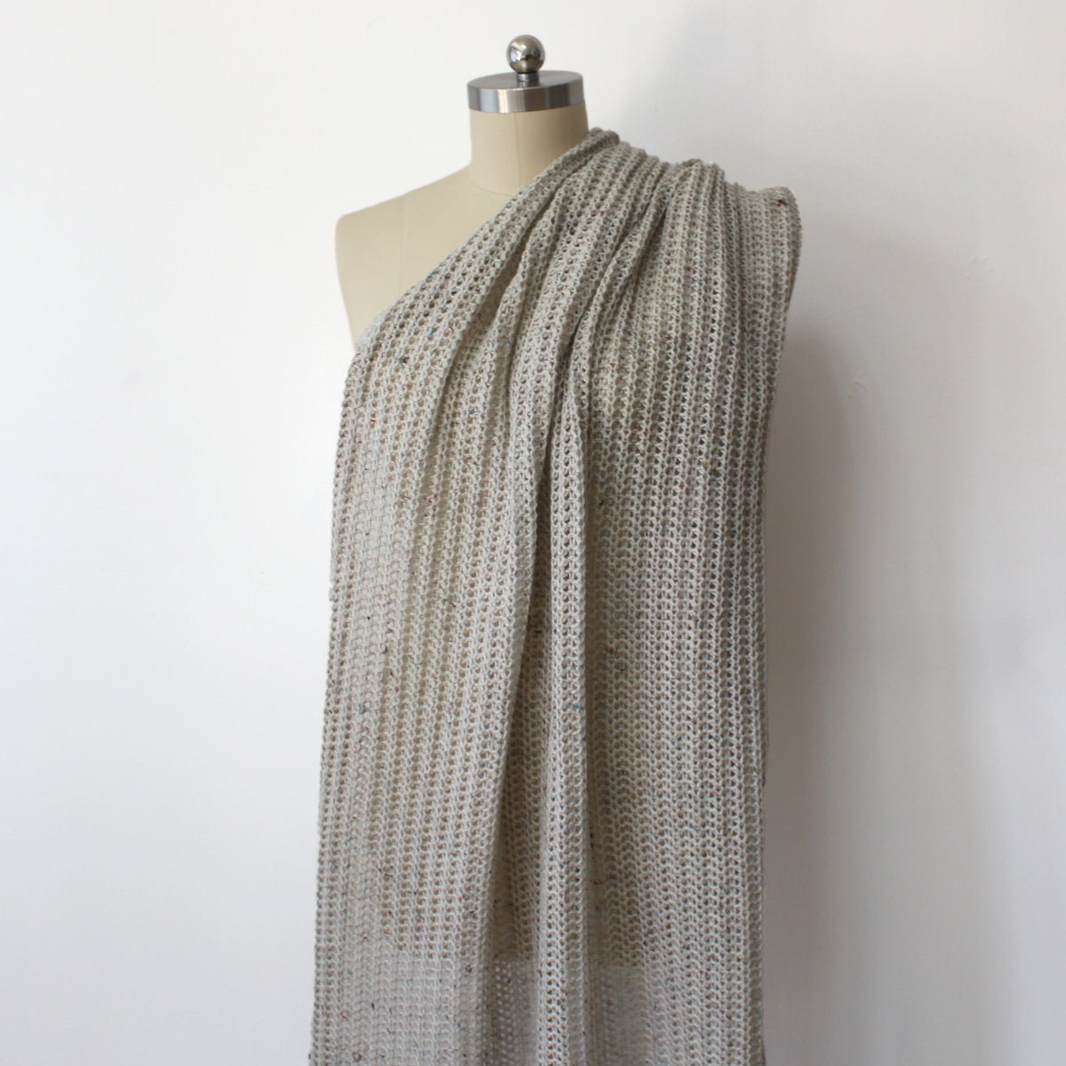 sweater knit, chunky rib open stitch wool blend - cloud gray/rainbow speckle