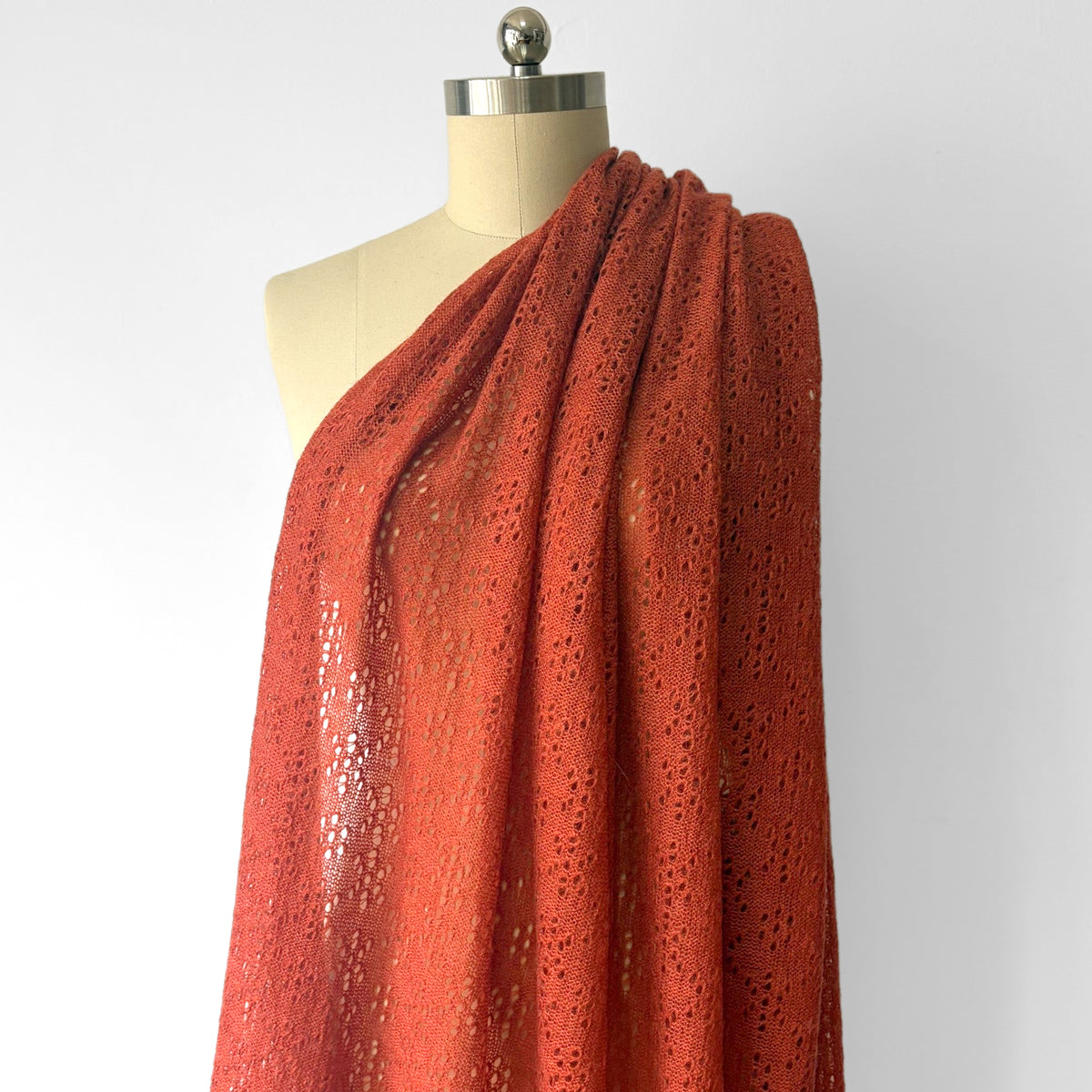 sweater knit, floral eyelet lightweight luxury wool blend - persimmon