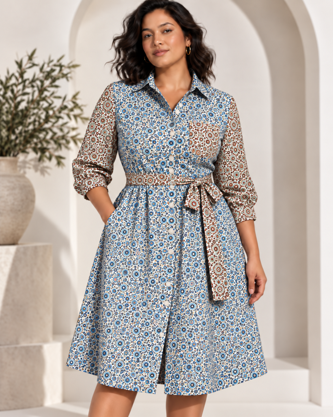 shirting, cotton stretch 'starburst' - cerulean