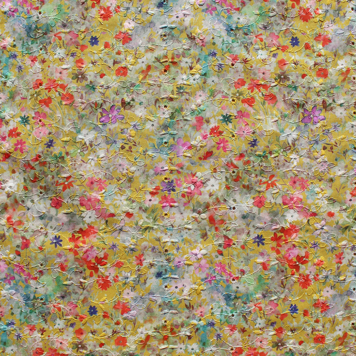 lawn, cotton overprinted embroidered eyelet 'wildflower sun'