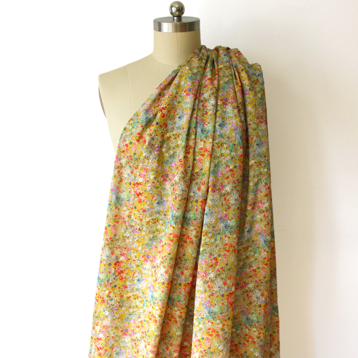 lawn, cotton overprinted embroidered eyelet 'wildflower sun'