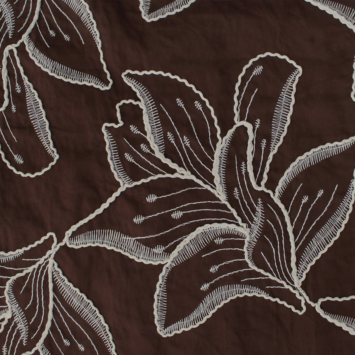 voile, embroidered cotton floral - chocolate/natural