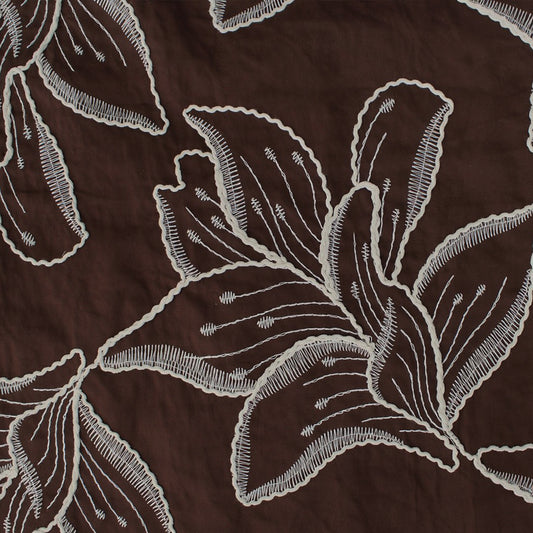 voile, embroidered cotton floral - chocolate/natural