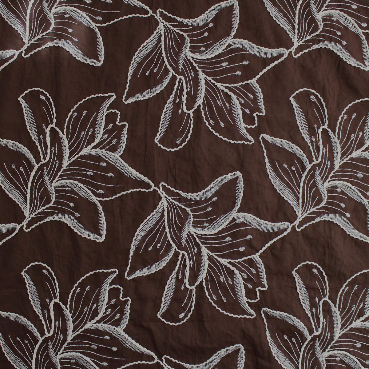 voile, embroidered cotton floral - chocolate/natural