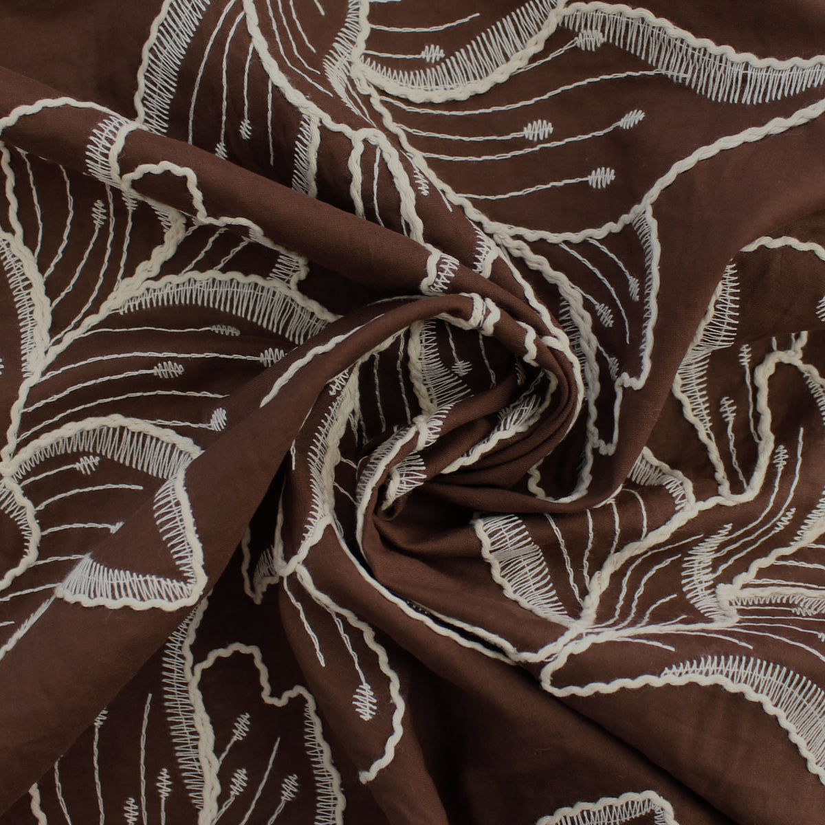 voile, embroidered cotton floral - chocolate/natural