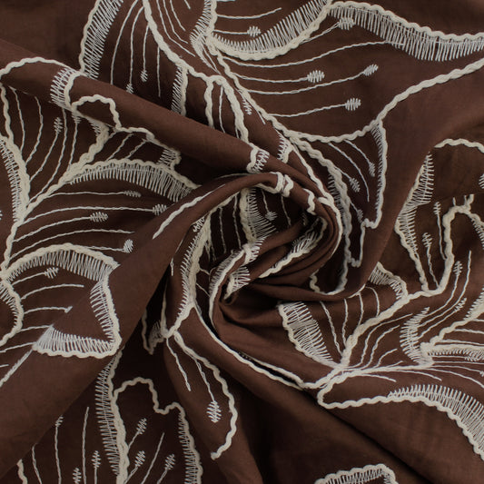 voile, embroidered cotton floral - chocolate/natural